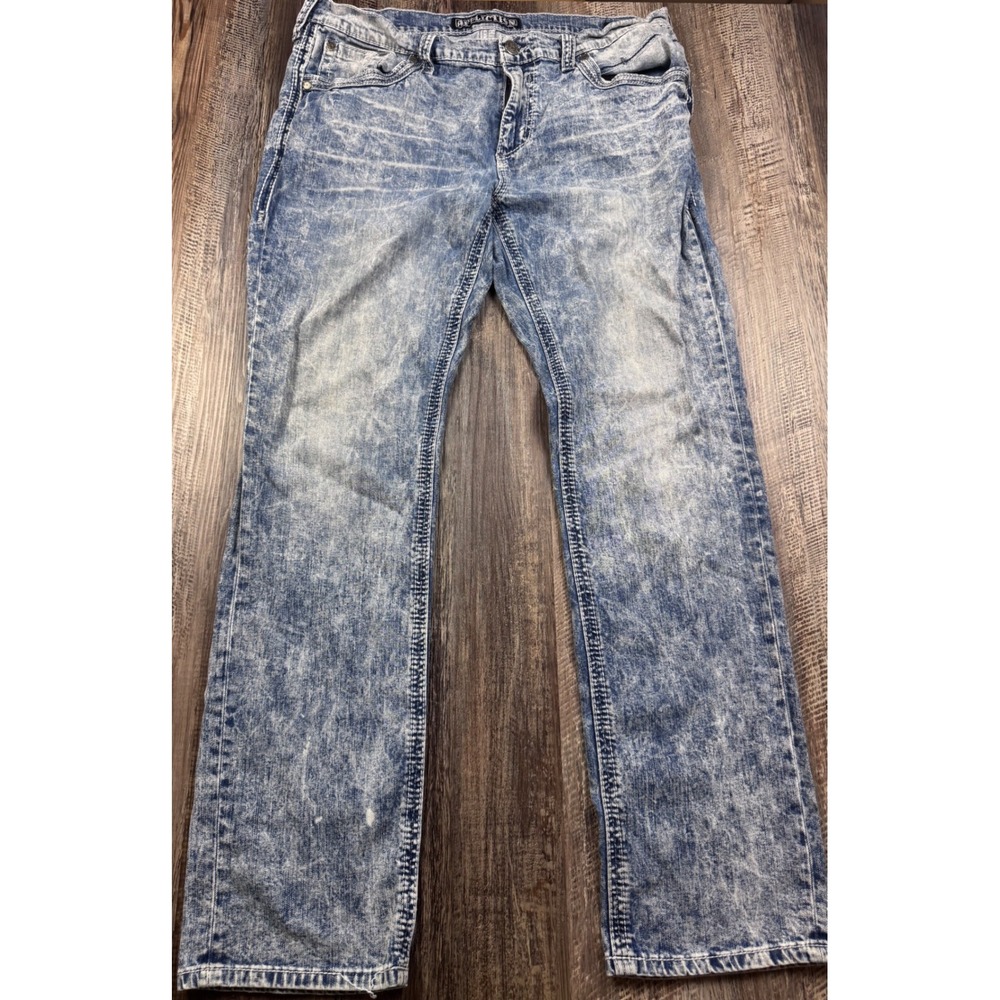 Affliction Gage Mens Straight Leg Jeans 40 Blue Acid Wash Distressed 110SK078